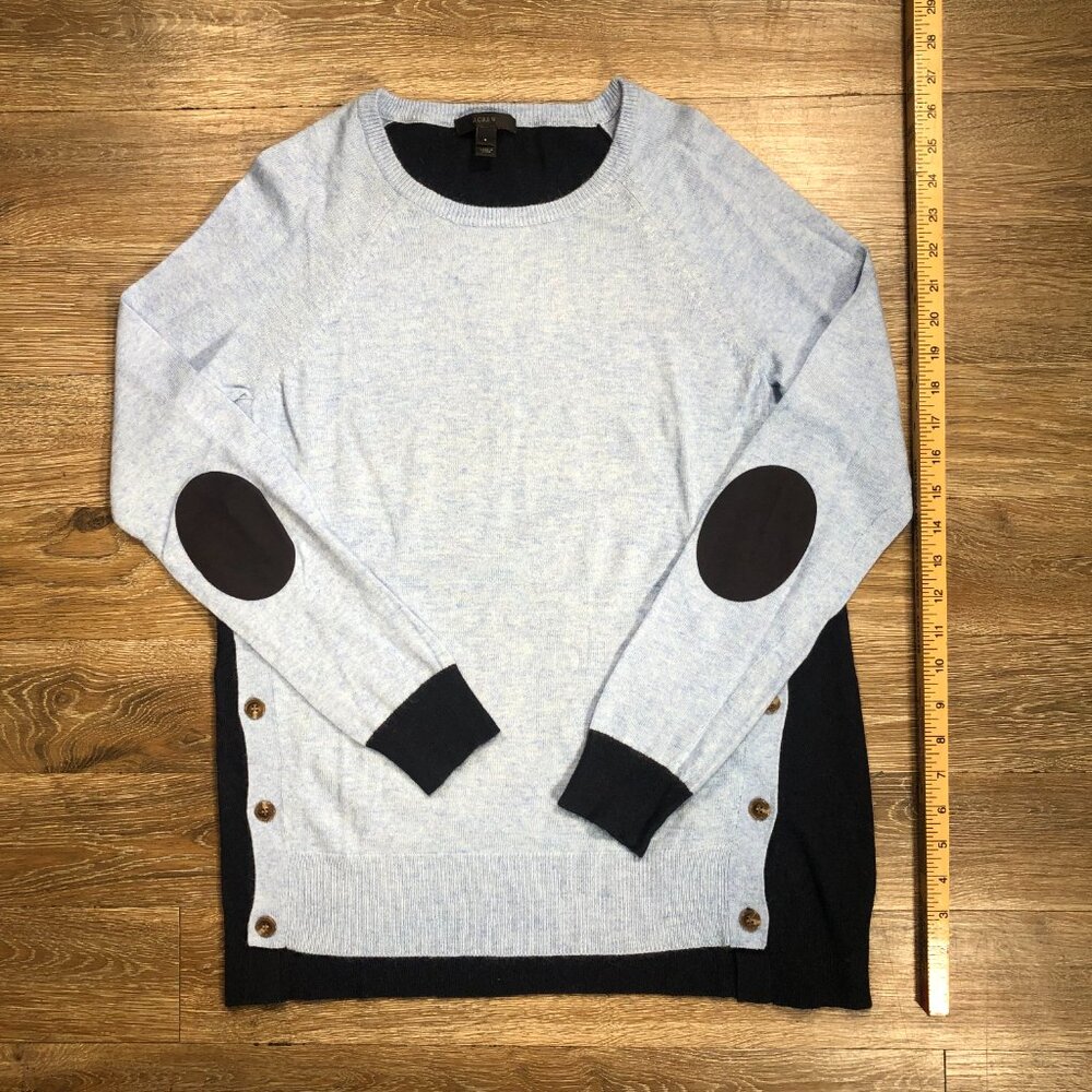 J Crew Sweater Womens Small Blue Wool Rabbit Button Side Elbow Patch Long Sleeve - Picture 3 of 7